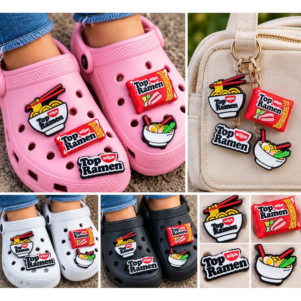 Nissin Top Ramen Shoe Charms 4 Pack Novelty Noodle Accessories for Clogs PVC